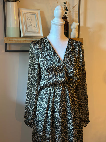 Robe longue imprimé léopard kaki noir lurex T.38