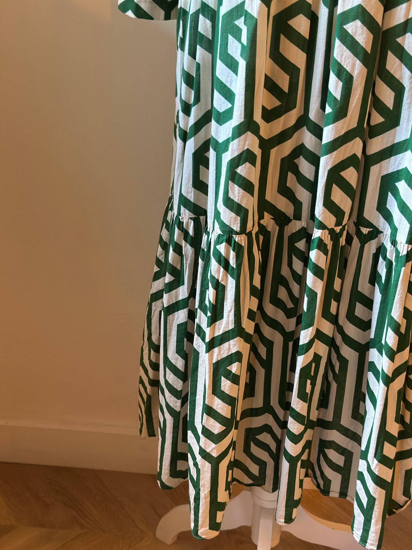 Robe longue oversize imprimé vert en coton T.34