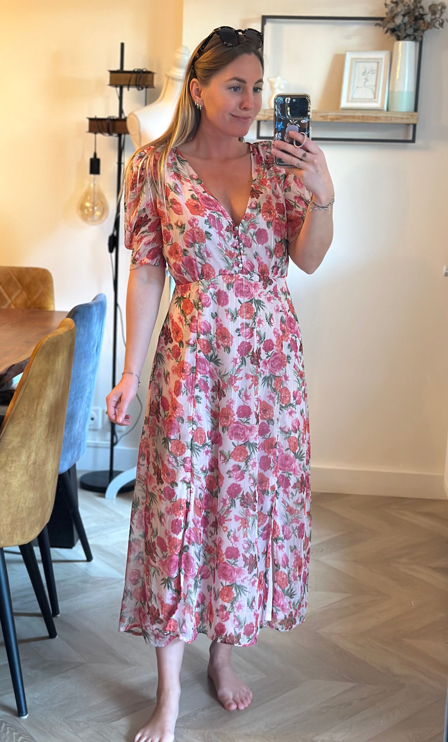 Robe longue fleurie à fils lurex T.38