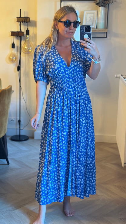 Robe longue fleurie bleue T.40