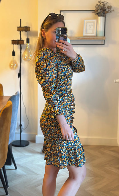 Robe élégante à fleurs colorées, neuve avec étiquette T.36