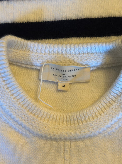Pull marinière laine mérinos écru rayures noires modèle Bastien T.36