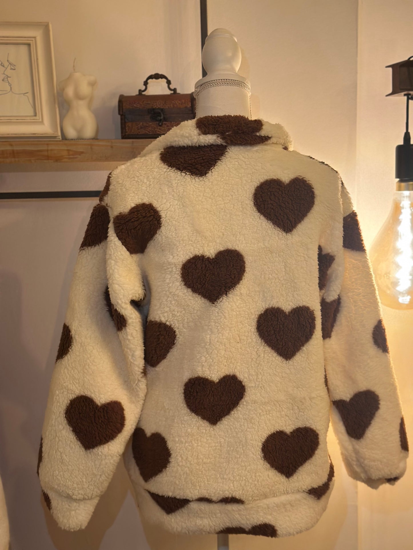 Veste teddy à cœurs marron neuf T.36/38 oversize