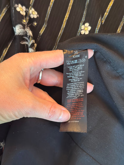 Robe noire fleurie rayée lurex T.36
