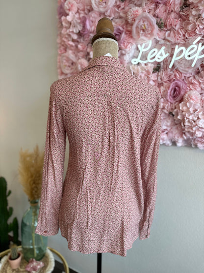 Blouse rose clair à motifs fleuris T.38