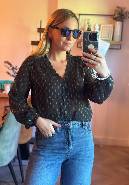 Blouse fluide noire détails lurex doré modèle Alexis T.36