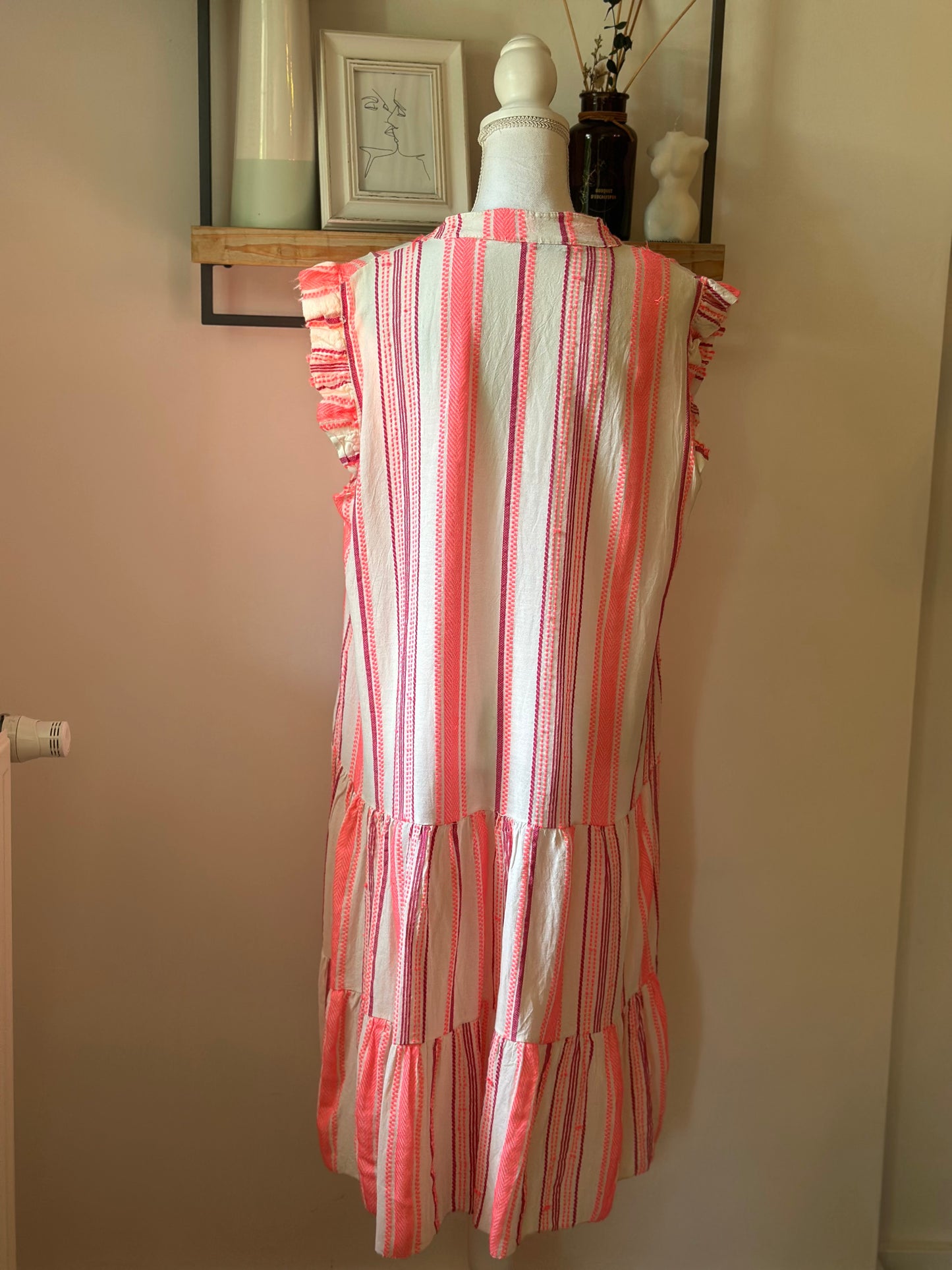 Robe bohème rayée rose fluo coton viscose T.U