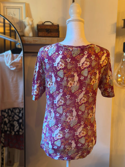 T-shirt imprimé perroquets et fleurs T.36