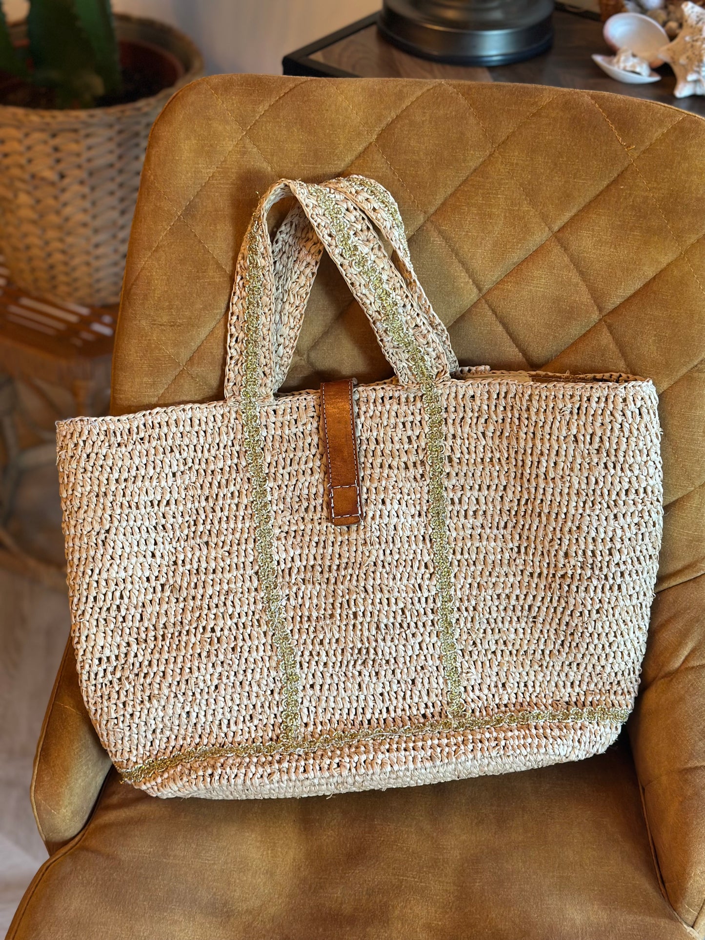 Sac en raphia fait main Madagascar – cuir