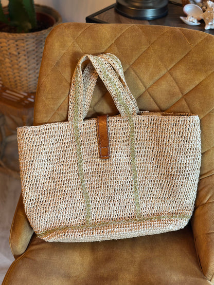 Sac en raphia fait main Madagascar – cuir