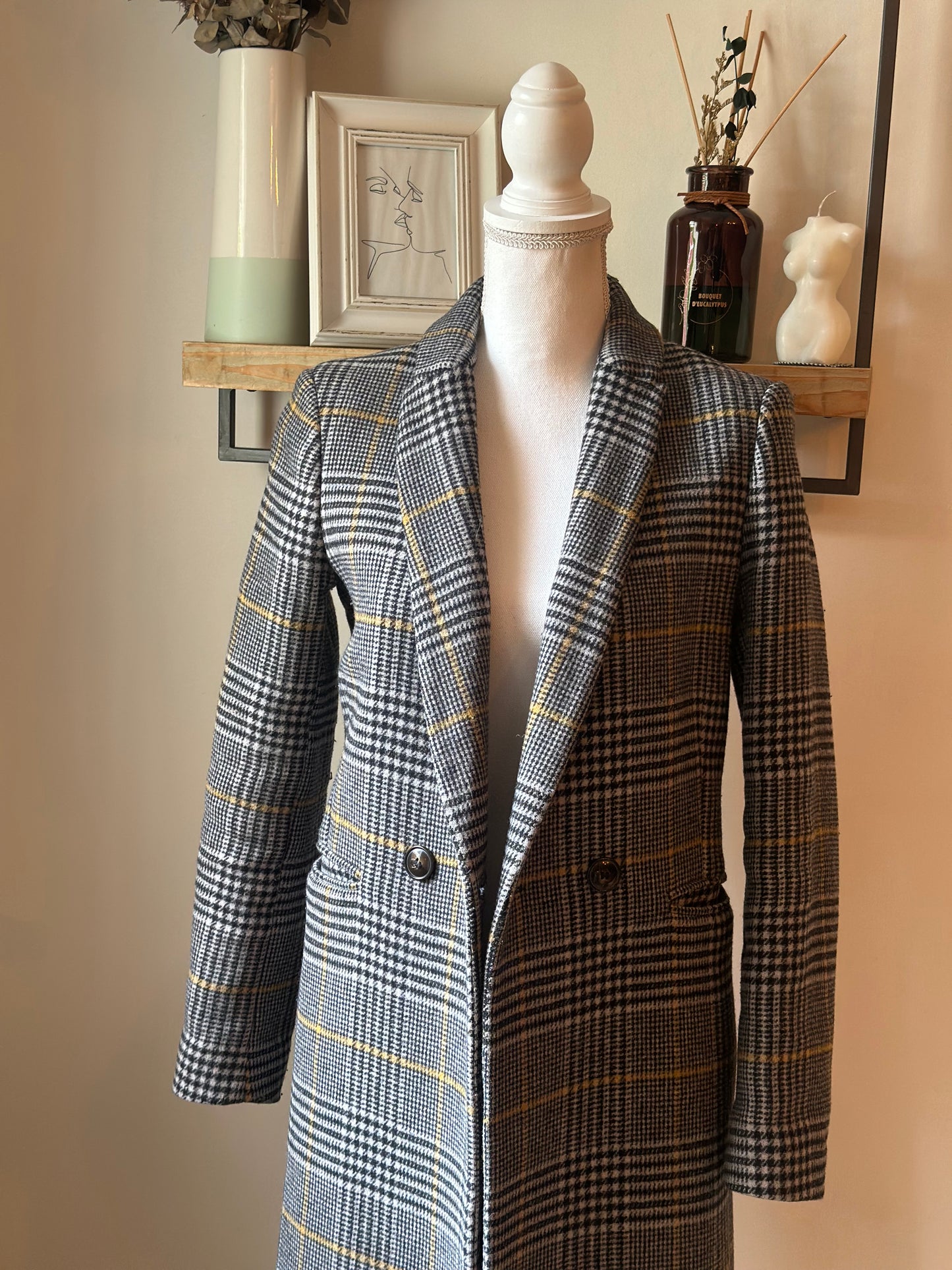 Manteau long carreaux laine modèle Gisèle T.34