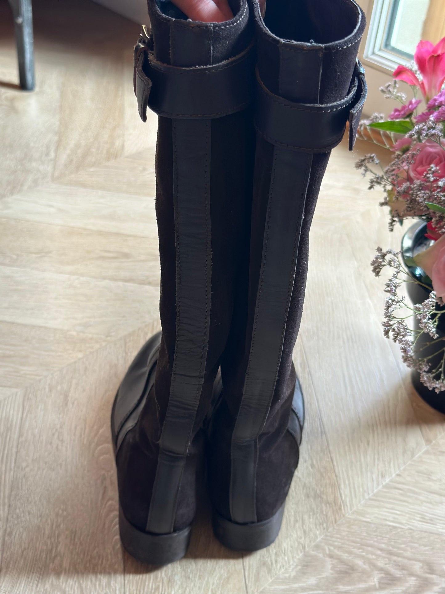 Bottes cavalières bi-matière cuir marron P.37