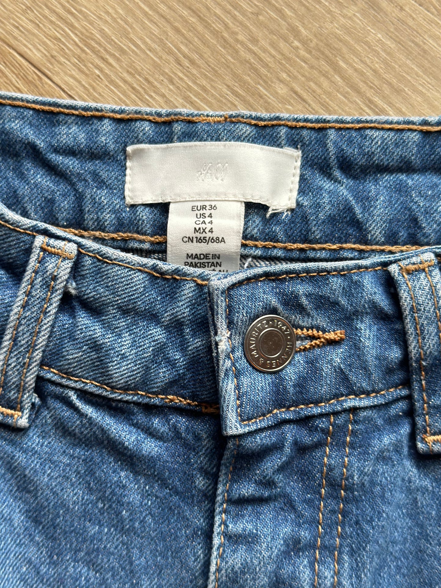 Jean mom droit en coton bleu denim T.36