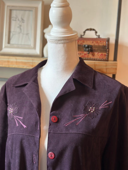 Veste vintage velours violine brodée – Taille 40/42 – Made in France