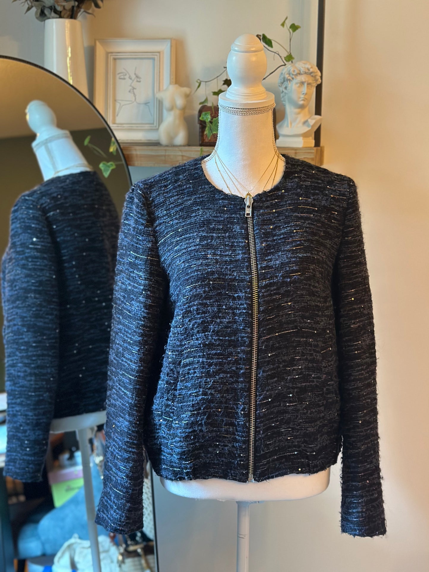 Veste zippée noire à sequins discrets T.40