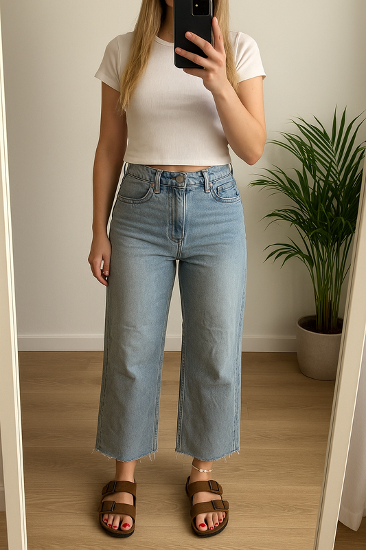Jean bleu clair à jambes larges modèle Culotte, T.38