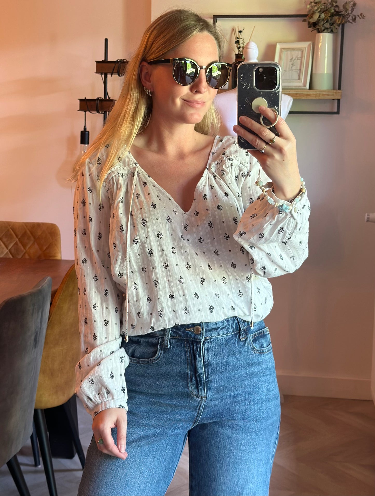 Blouse bohème blanche imprimée T.44