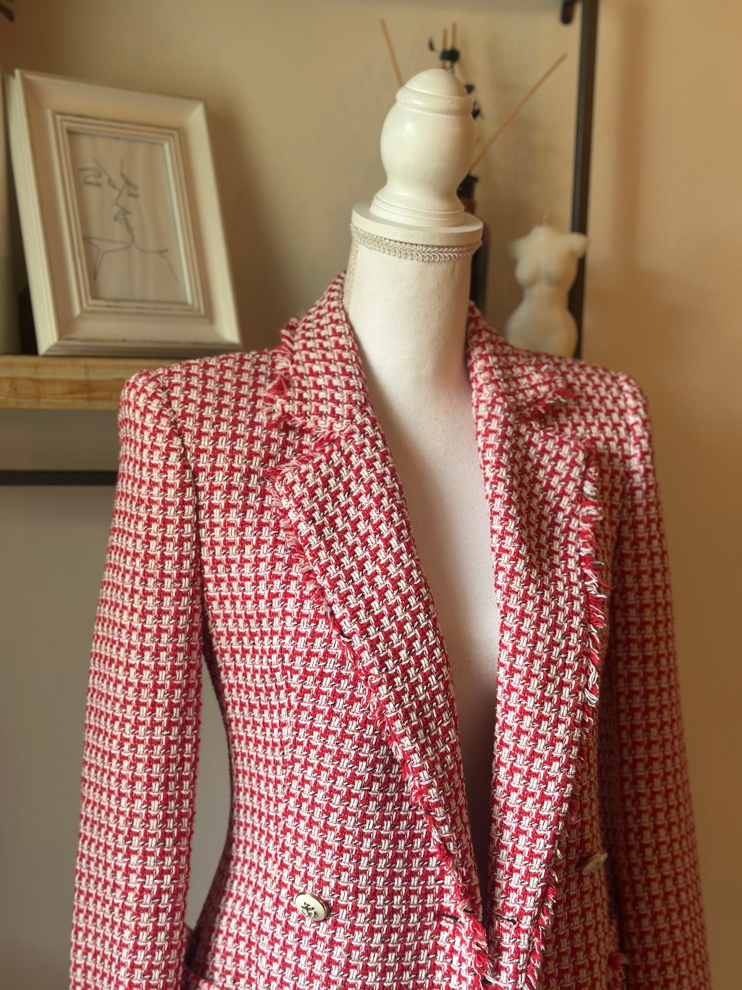 Blazer tweed rouge et blanc T.36