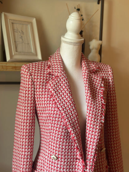 Blazer tweed rouge et blanc T.36