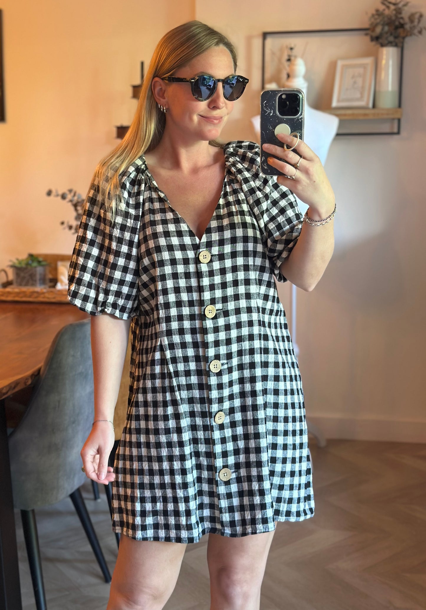 Robe vichy noir et blanc en lin T.38