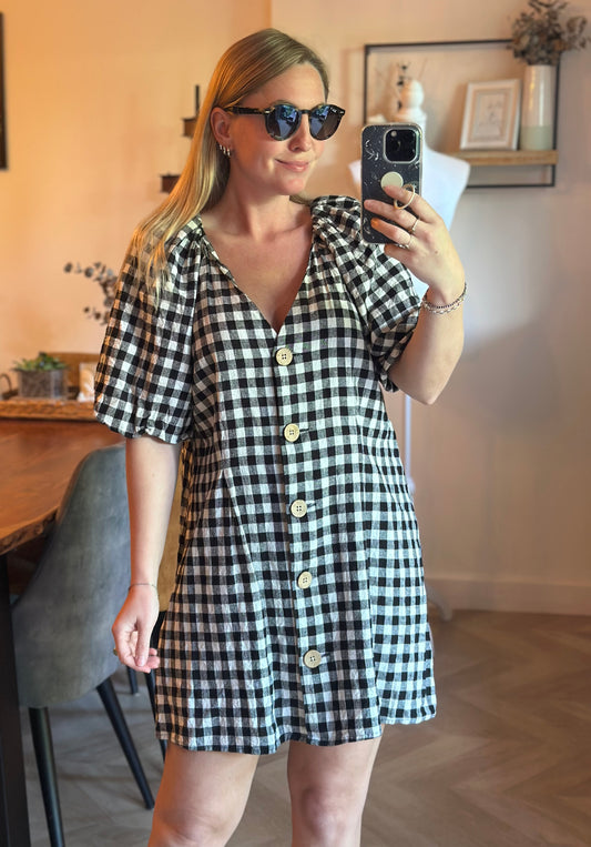 Robe vichy noir et blanc en lin T.38