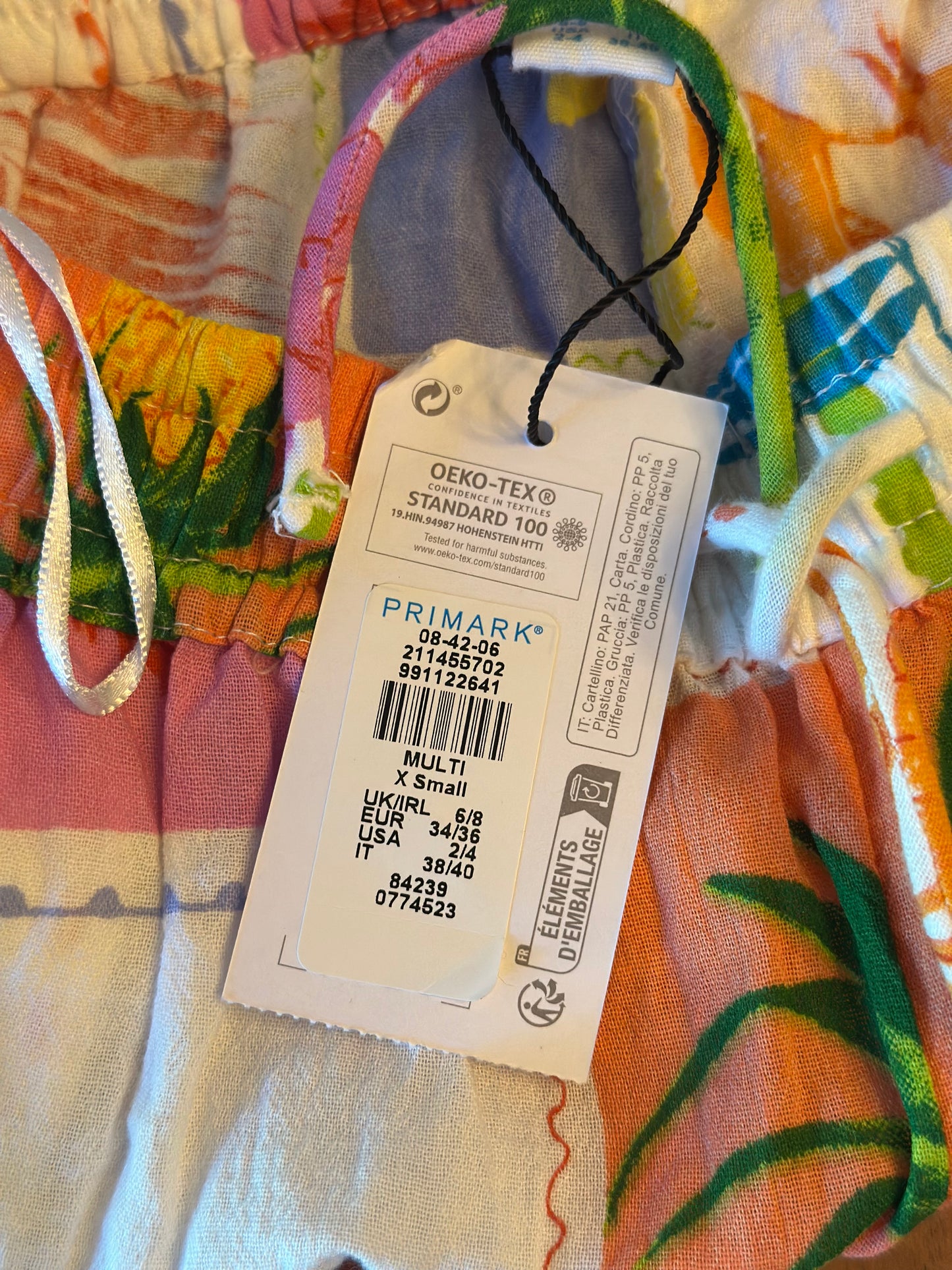 Pantalon large imprimé tropical, Neuf T.34/36