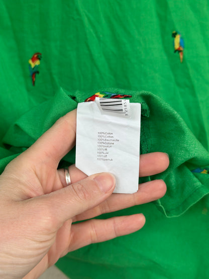 Chemise verte imprimé perroquets 100% coton T.38