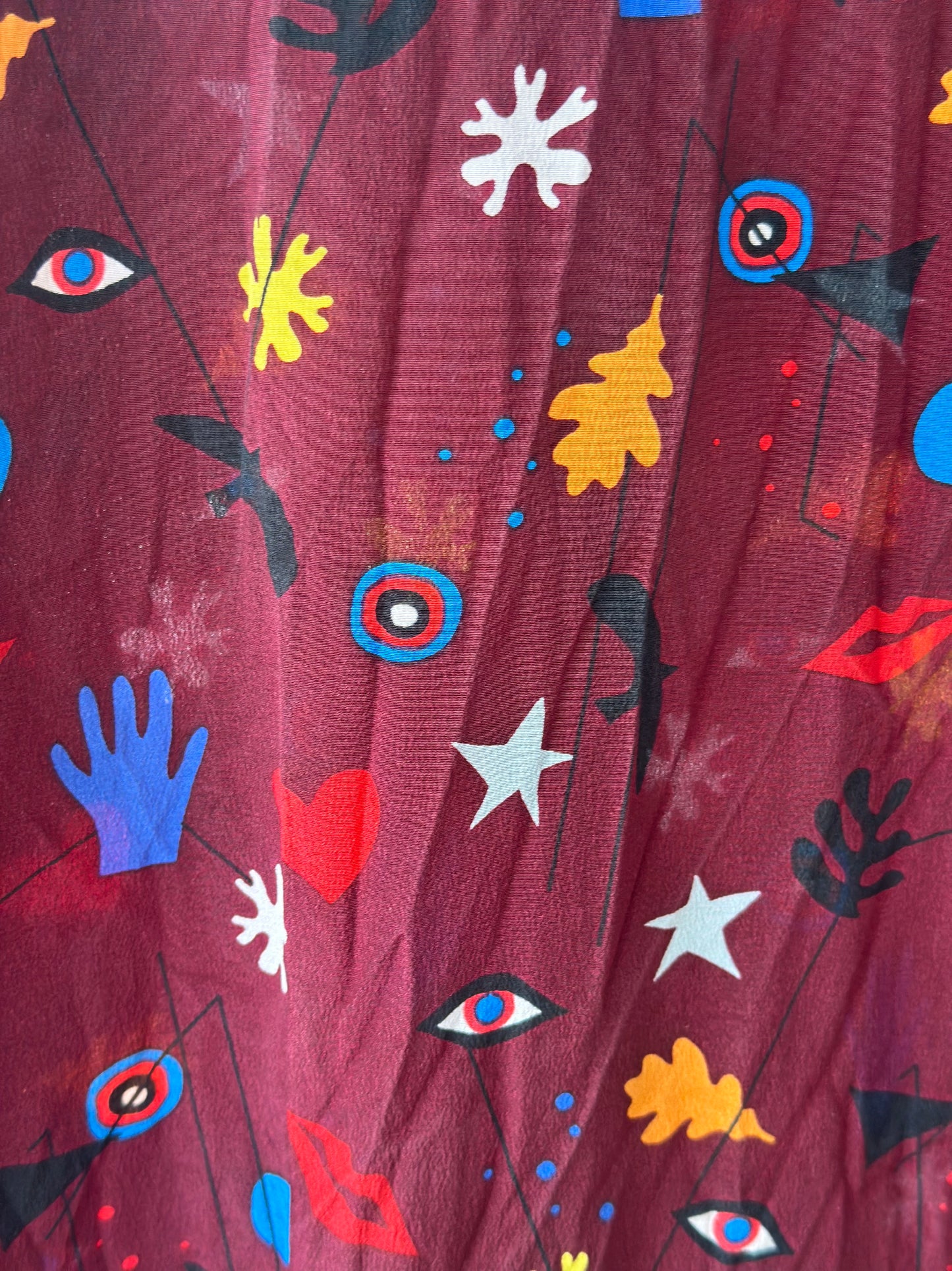 Chemise imprimée en soie bordeaux multicolore T.36