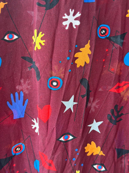 Chemise imprimée en soie bordeaux multicolore T.36