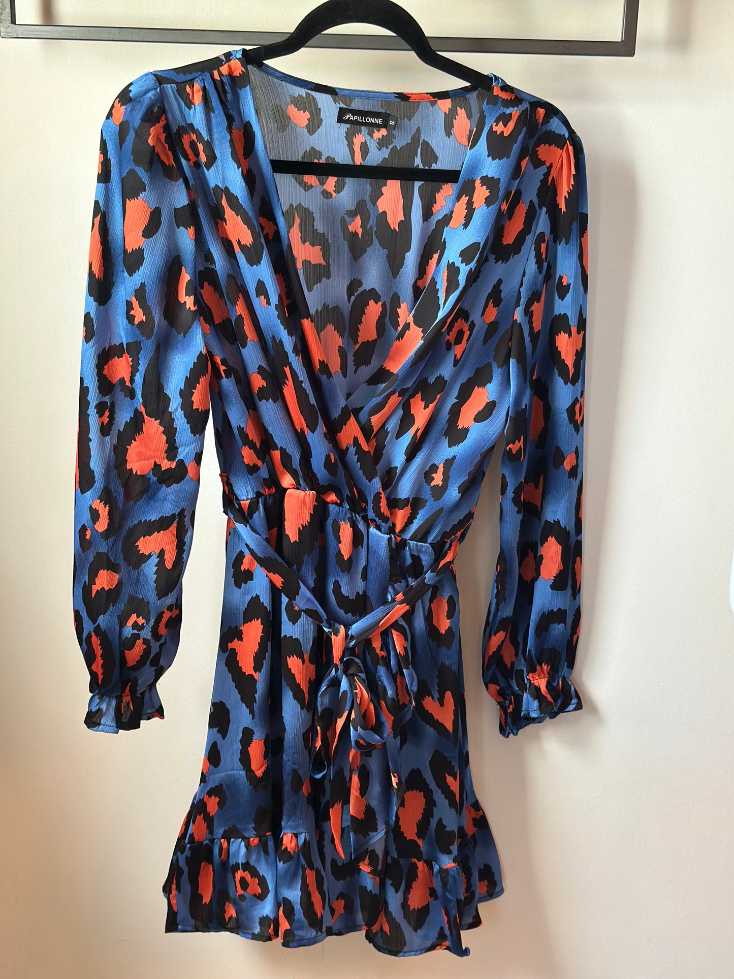 Robe imprimé léopard bleu et corail T.36/38