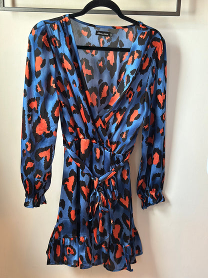 Robe imprimé léopard bleu et corail T.36/38