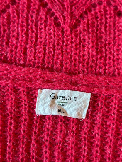 Pull maille ajourée rose mohair T.38/40