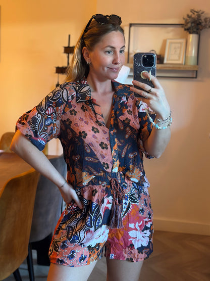 Ensemble chemise short imprimé patchwork bohème T.36/38