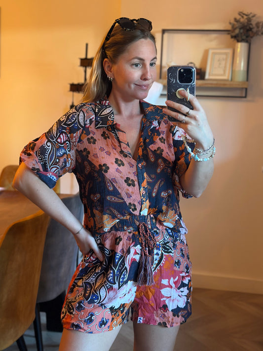 Ensemble chemise short imprimé patchwork bohème T.36/38