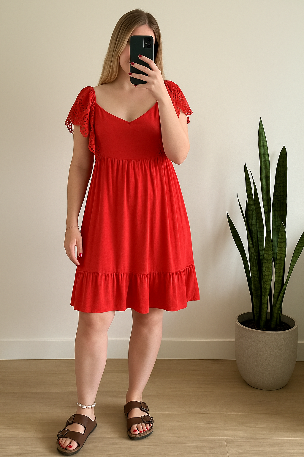 Robe babydoll rouge à dentelle T.40