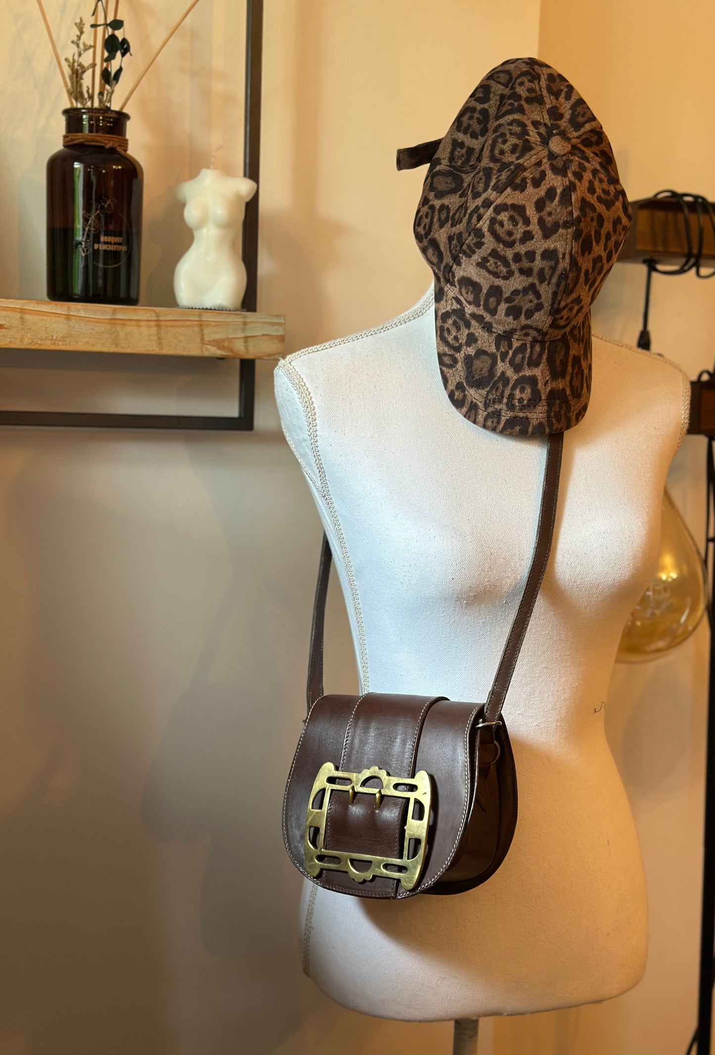 Sac bandoulière cuir marron vintage boucle métal – Made in France