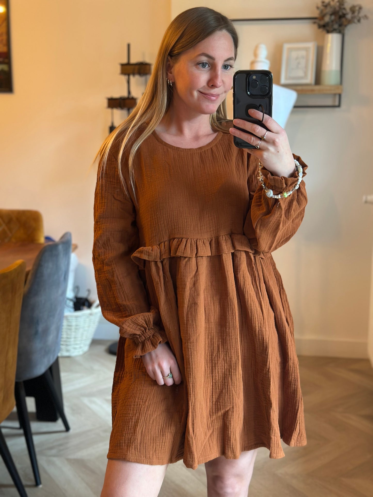 Robe gaze de coton cognac neuf avec étiquette fabriqué en France T.38