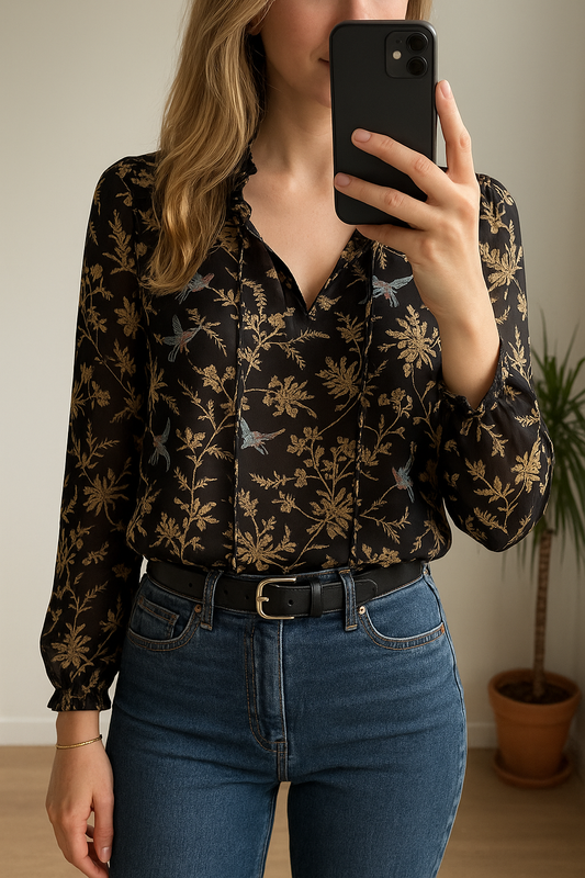 Blouse imprimé fleuri et oiseaux T.40