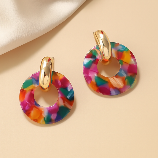 Boucles d’oreilles multicolores rondes – Neuf