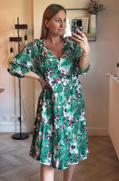Robe imprimé fleuri végétal vert T.42