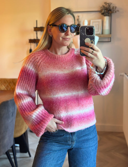 Pull dégradé rose maille douce effet fluffy T.36