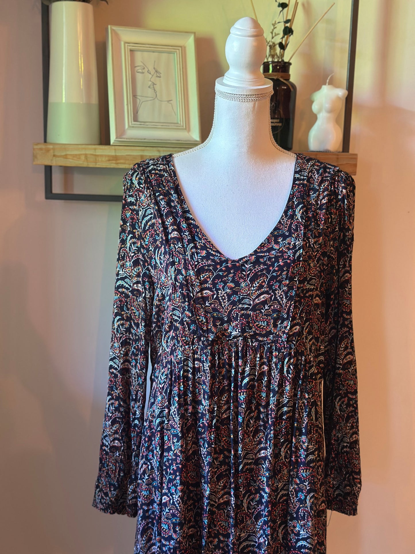 Robe fluide fleurie cachemire viscose T.44