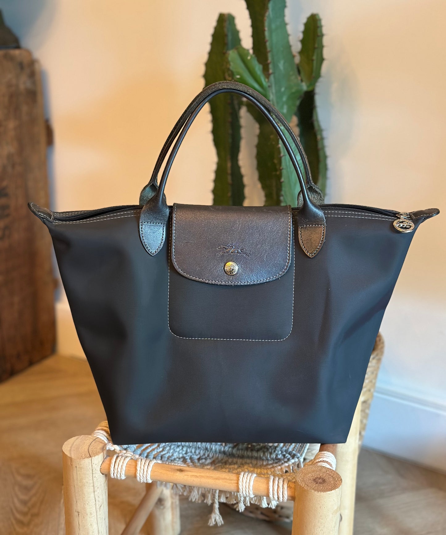 Sac Le Pliage Neo bleu gris toile et cuir