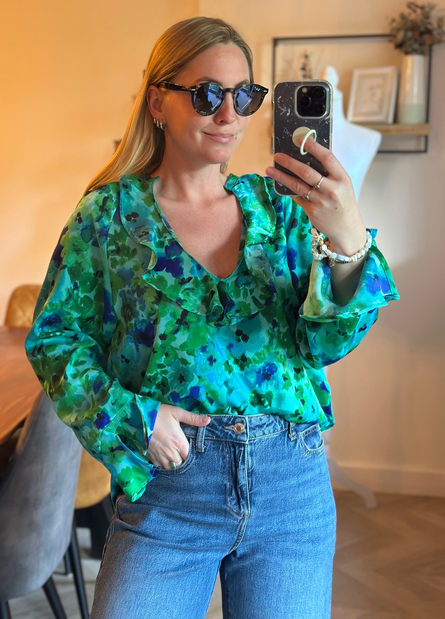 Blouse fluide imprimé fleuri vert T.40