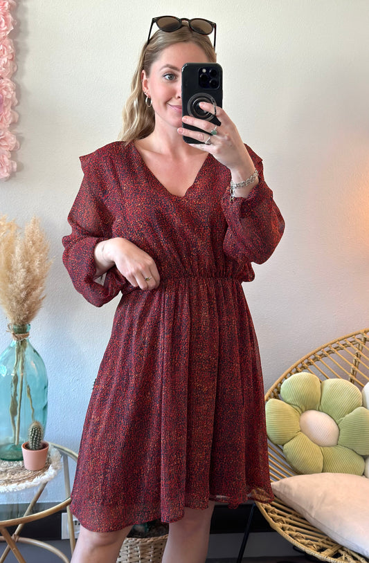 Robe midi modèle “Bouchera” bordeaux à motifs T.38