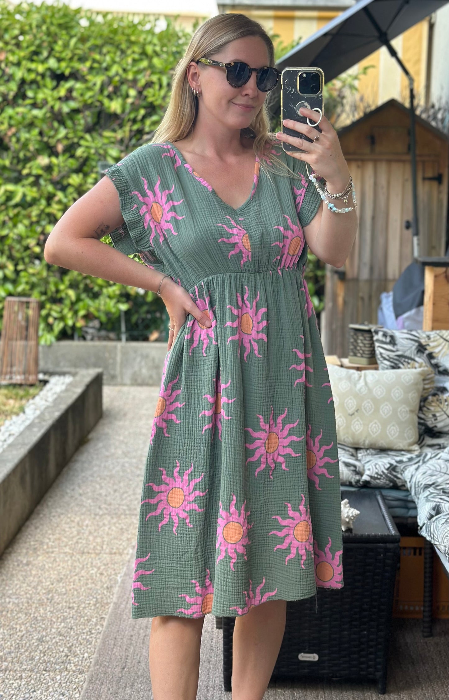 Robe gaze de coton imprimé soleil Made in Italy T.U 36/40