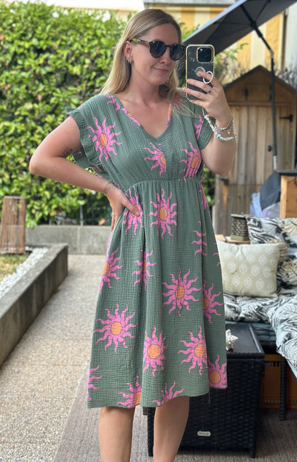 Robe gaze de coton imprimé soleil Made in Italy T.U 36/40