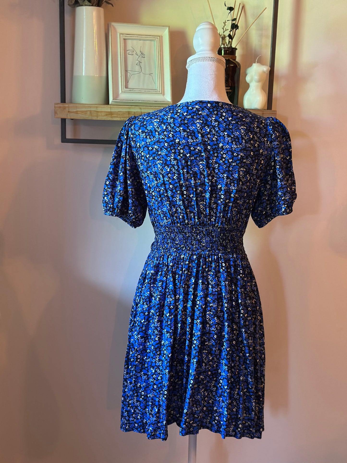 Robe fleurie bleue viscose T.36