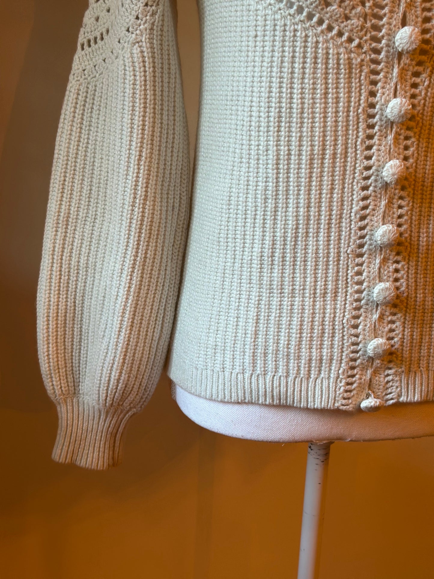 Pull Moira maille ajourée écru en laine mérinos et coton bio T.36