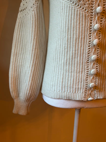 Pull Moira maille ajourée écru en laine mérinos et coton bio T.36